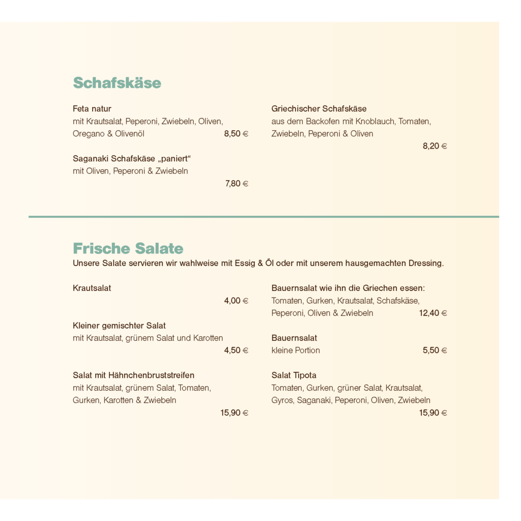 Frische Salate und Schafskäse-Spezialitäten in der Taverna Tipota