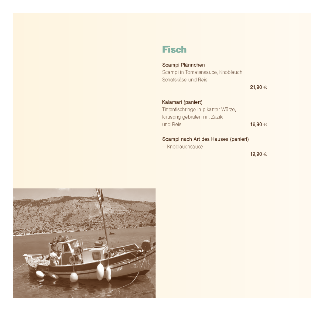 Frische Fischgerichte – Scampi, Kalamari und Fisch nach Art des Hauses