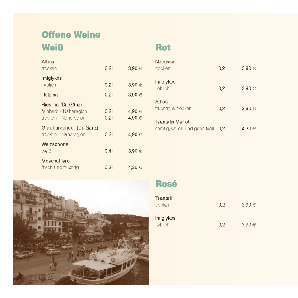 Offene Weine in der Taverna Tipota – Griechische und regionale Weiß-, Rot- und Roséweine